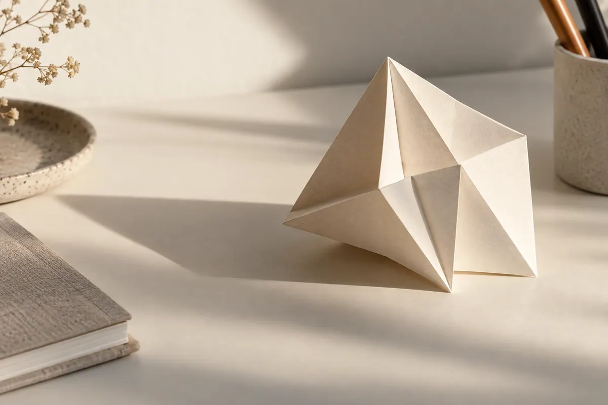 Folded paper sculpture in soft light